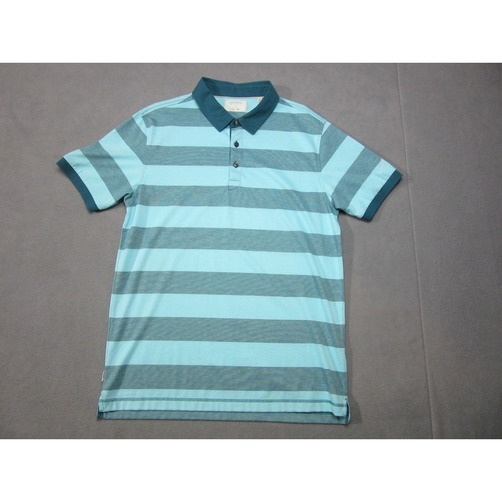 Linksoul Polo Shirt Mens Medium Blue Striped Performance Tempus Fugit Pullover